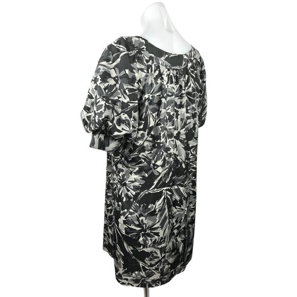 Trina Turk Black Gray Silk Wool Floral Abstract Puff Sleeve Mini Shift Dress 10 - Picture 2 of 5